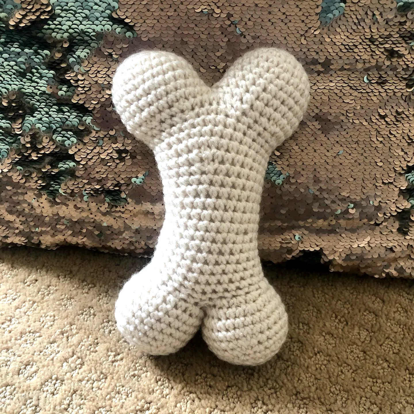 Crochet Dog Bone Toy in Soft Beige