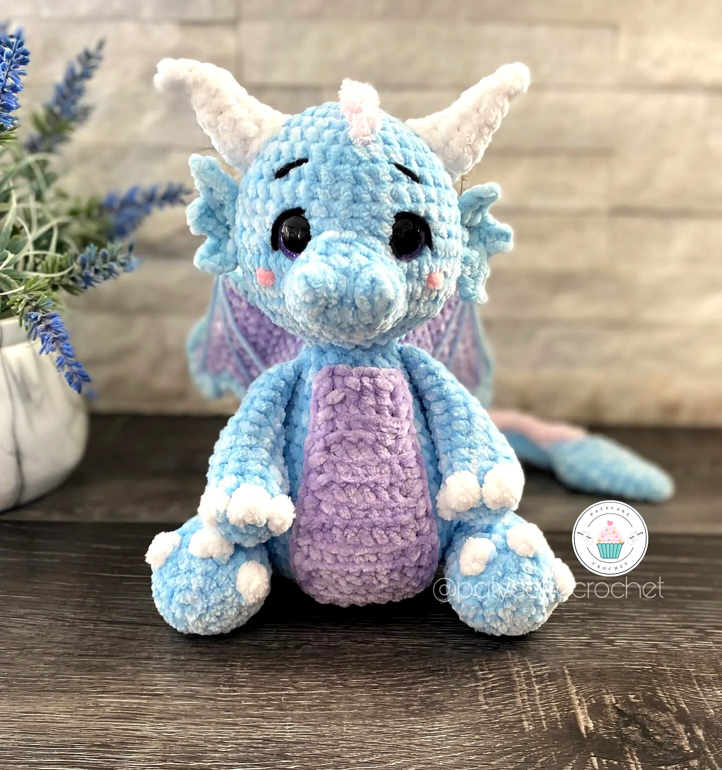 Crochet Dragon in Soft Blue and Lavender for Easy Cuddling