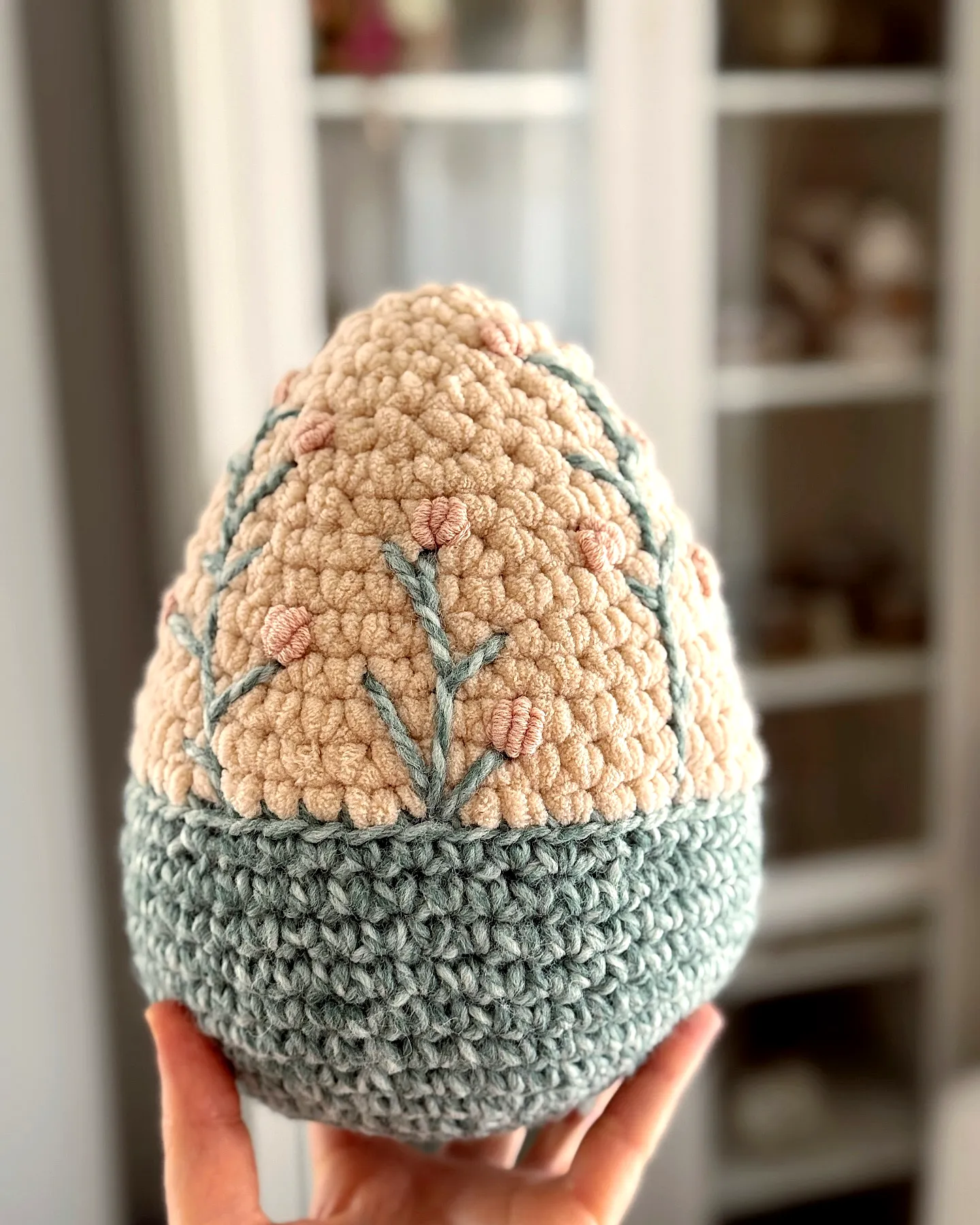 Crochet Easter Egg with Floral Embroidery in Pastel Colors
