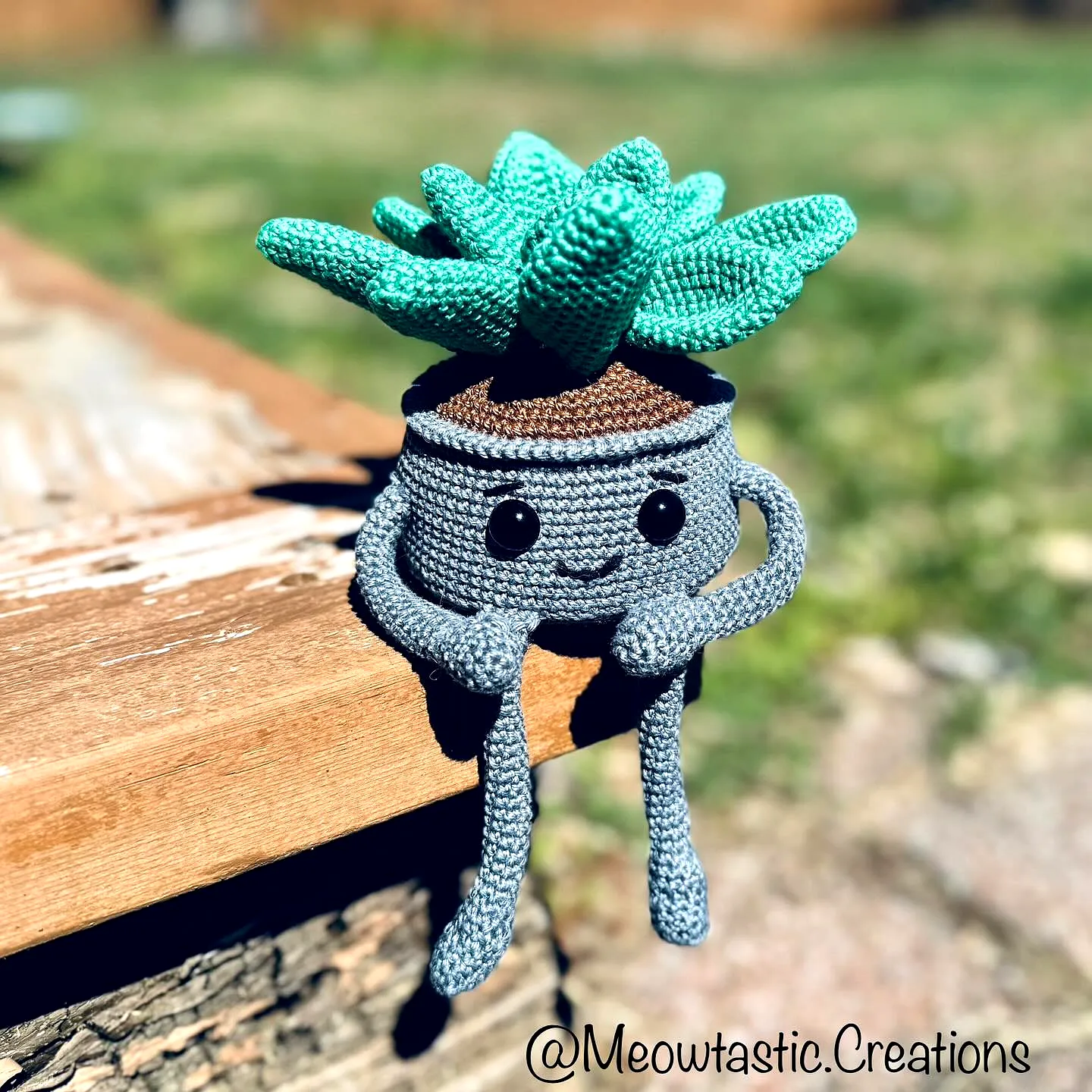 Cute and Colorful Crochet Succulent in Teal and Gray Pot