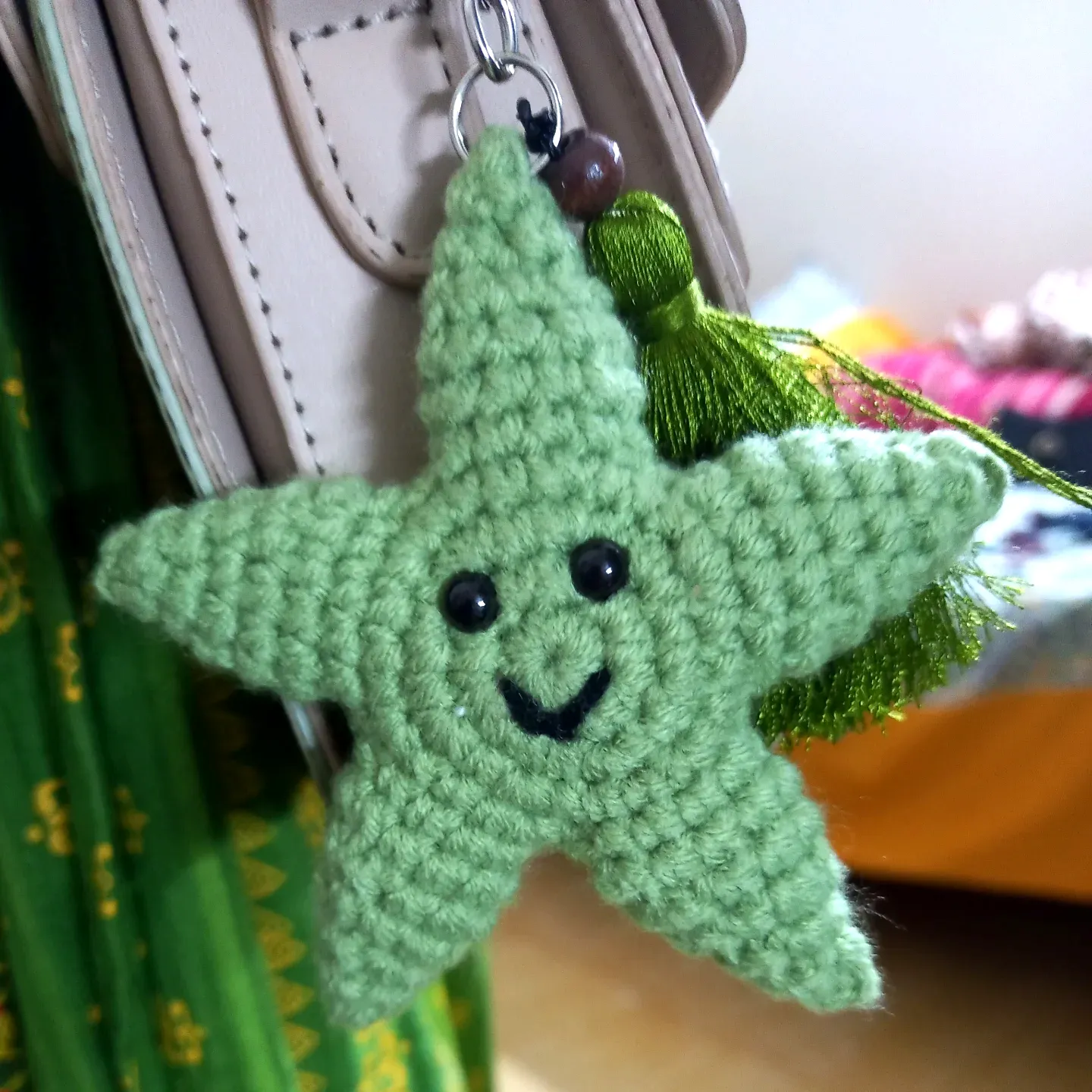 Cute and Easy Crochet Starfish Keychain in Vibrant Green