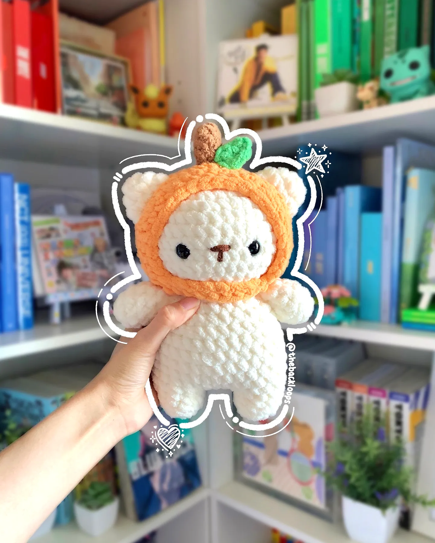 Cute crochet amigurumi bear in vibrant pumpkin hat for intermediates