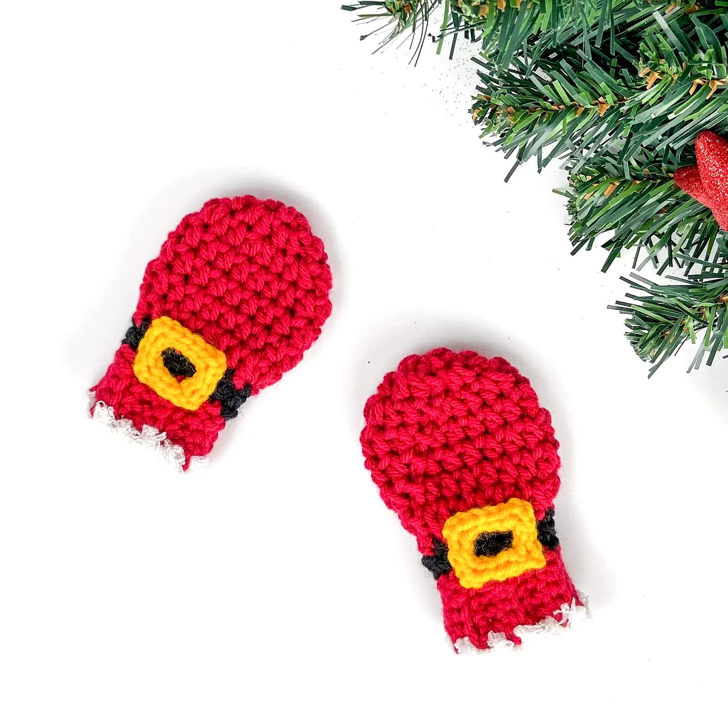 Cute Crochet Baby Mittens in Festive Red with Soft Trim