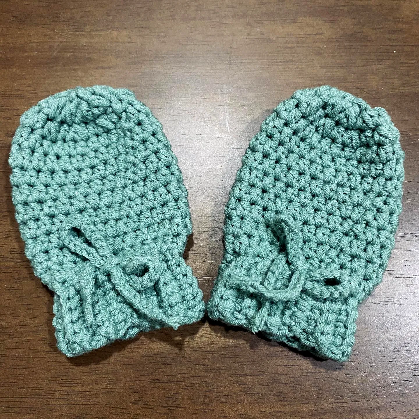 Cute Crochet Baby Mittens in Soft Muted Green for Beginners