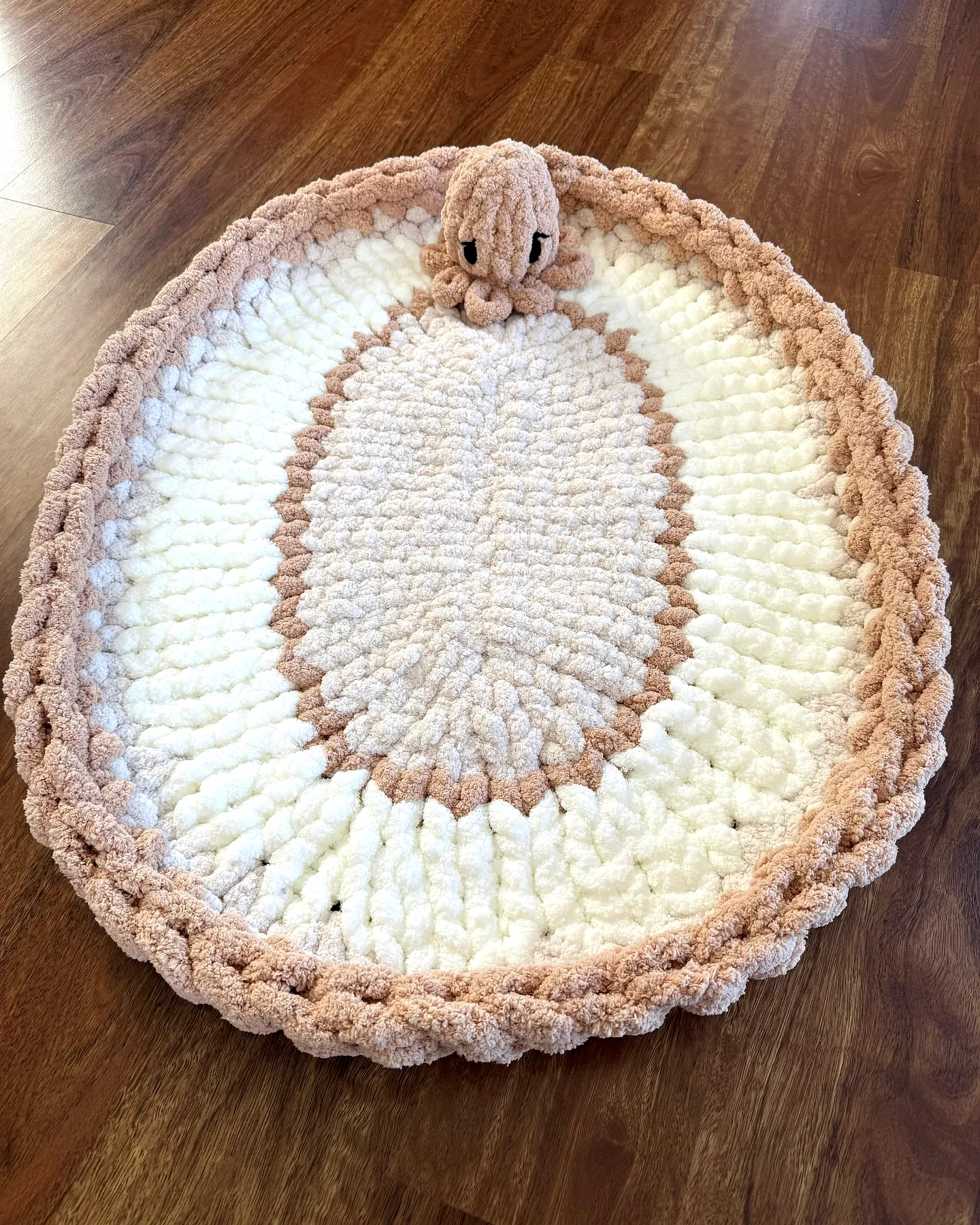Cute Crochet Baby Playmat in Cream and Light Pink with Octopus