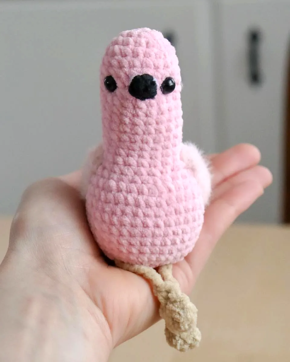 Cute Crochet Bird Toy in Pink Plush
