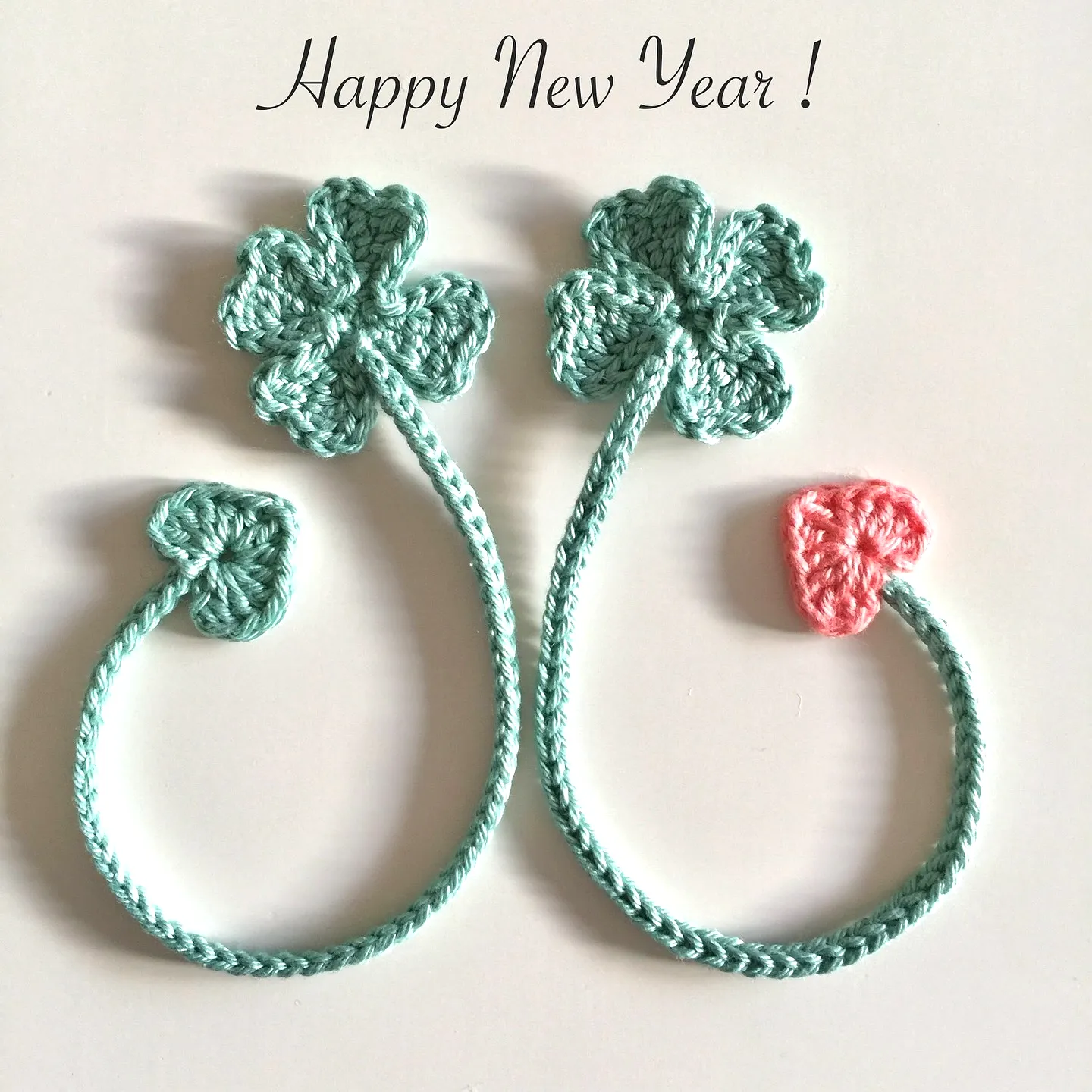 Cute Crochet Bookmark in Mint Green and Coral Floral Design