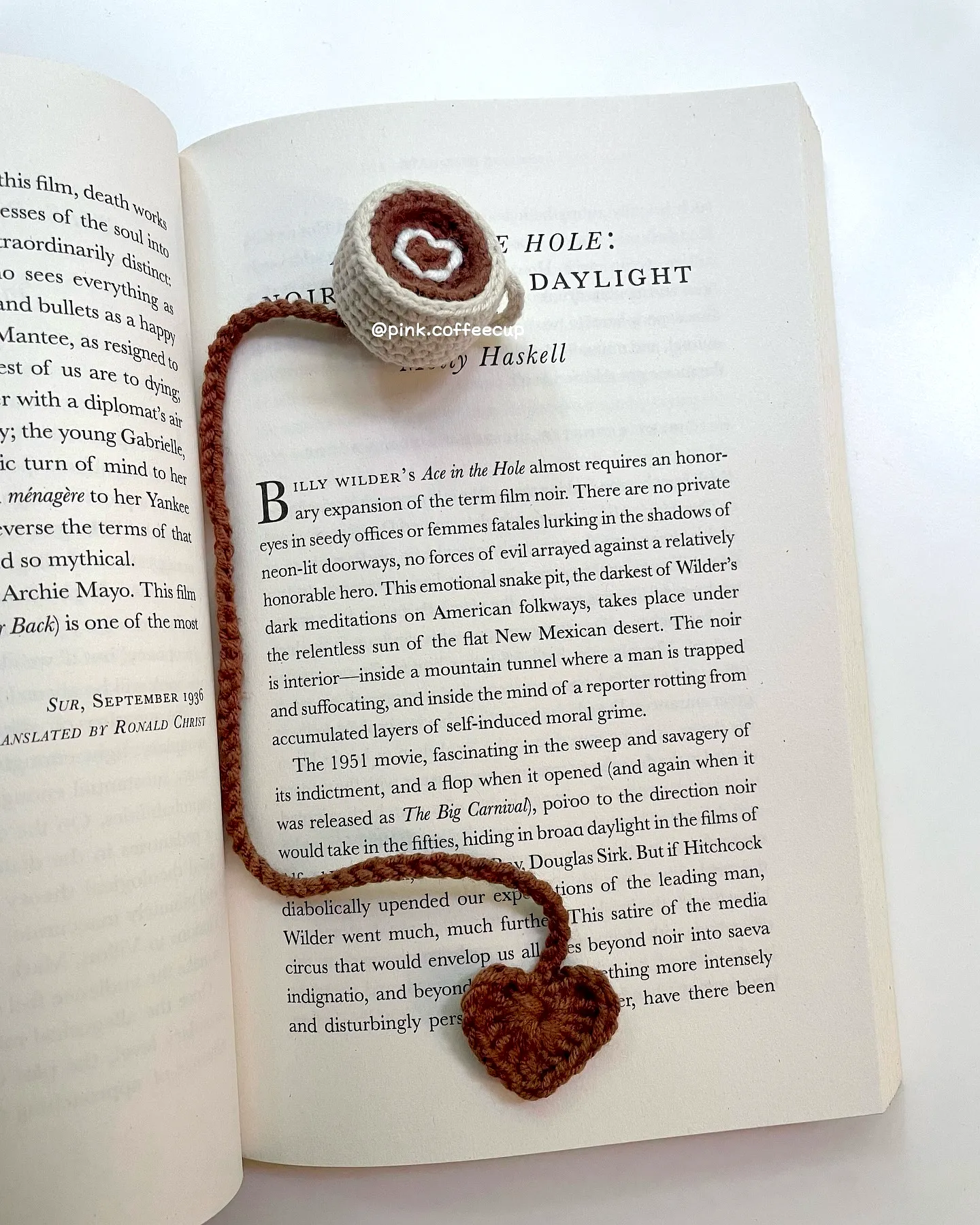 Cute Crochet Bookmark with Heart and Donut Design in Brown and Cream