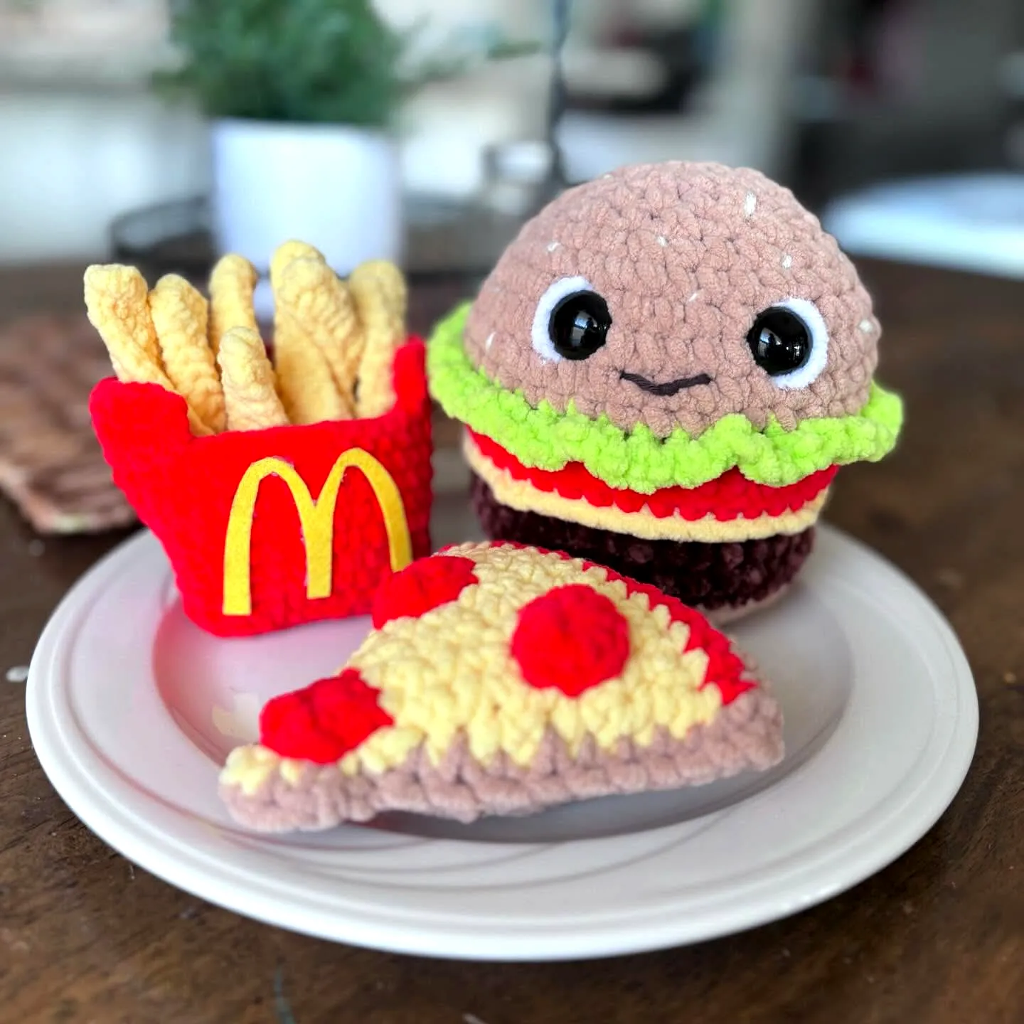 Cute crochet burger in vibrant colors for easy crafting fun