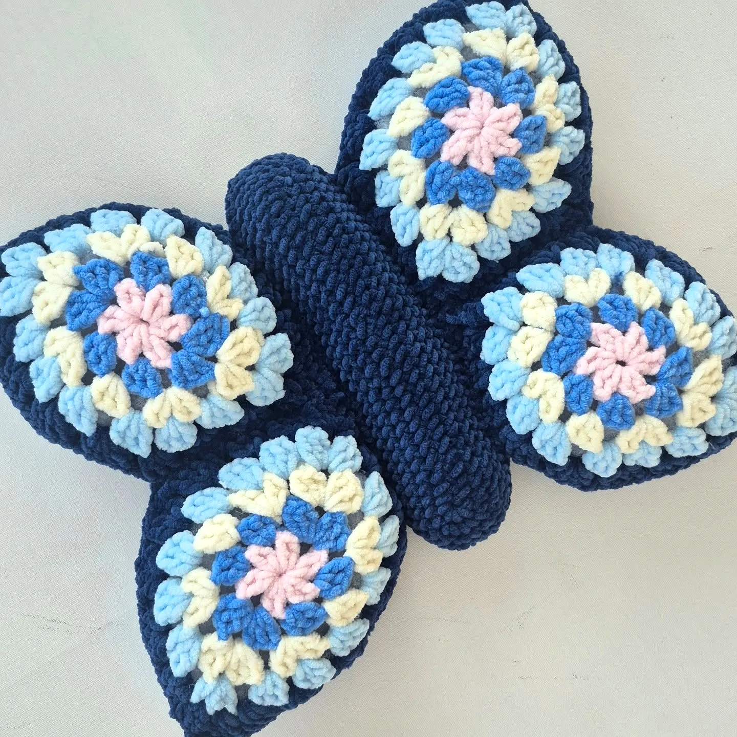 Cute Crochet Butterfly in Vibrant Colors with Floral Motifs