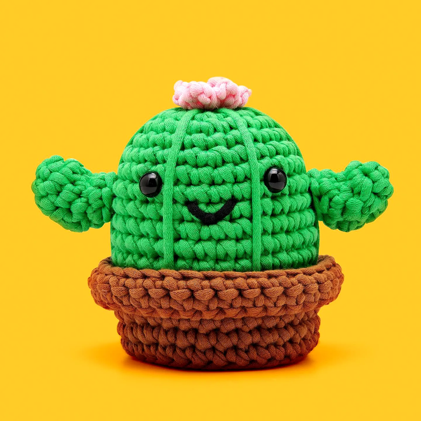 Cute Crochet Cactus in Vibrant Green with Pink Flower