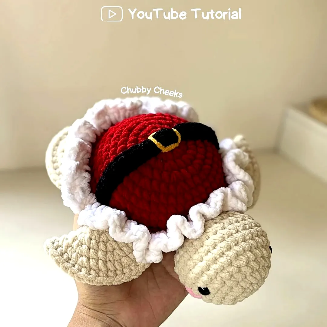 Cute Crochet Christmas Ornament Adorable Turtle in Santa Outfit