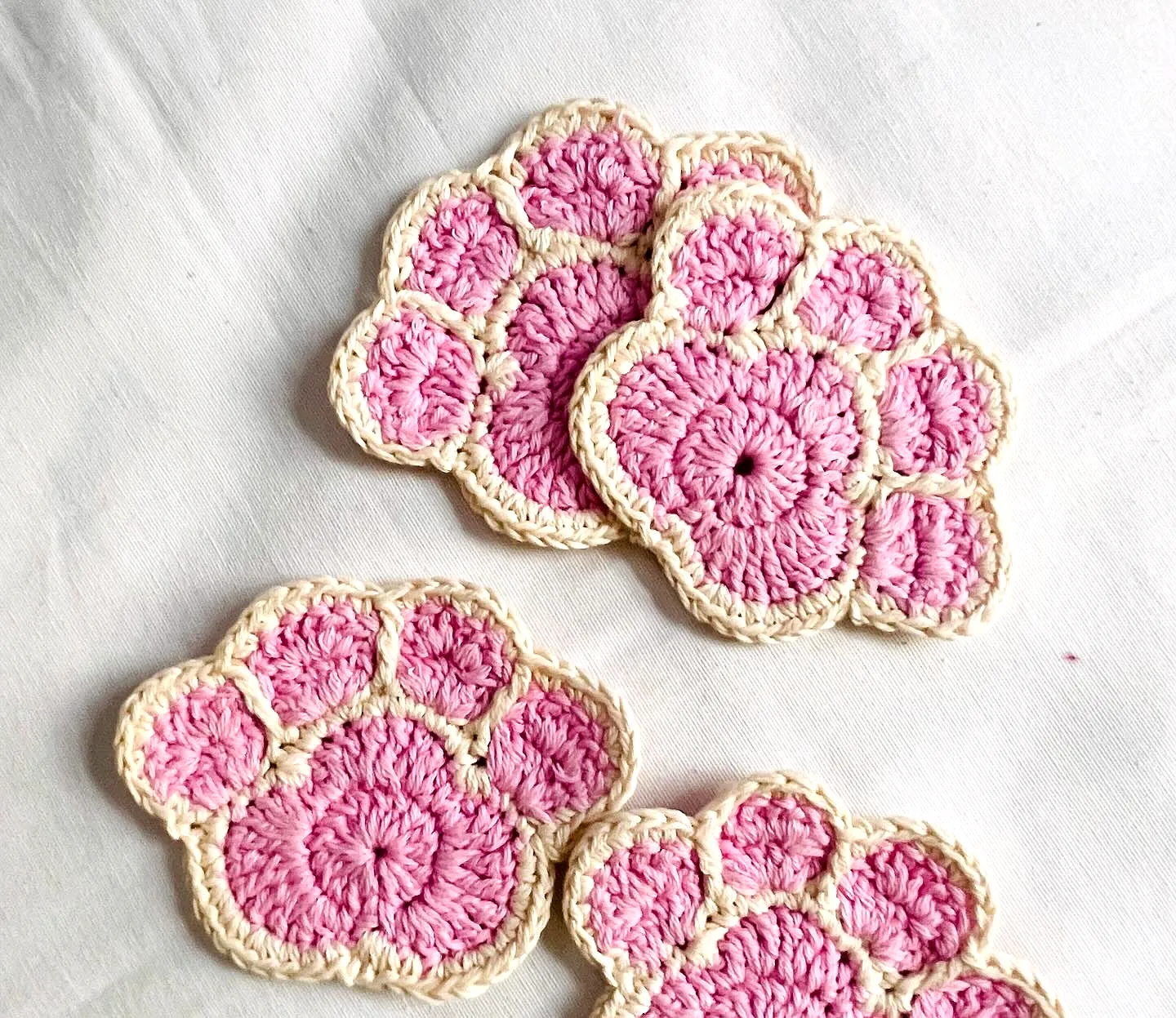 Cute Crochet Dog Paw Print in Pink and Cream