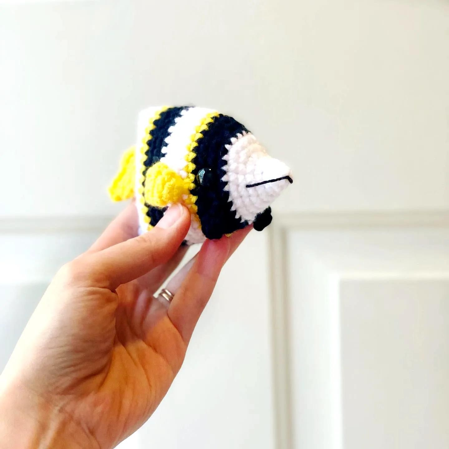 Cute Crochet Fish Toy in Vibrant Black White and Yellow