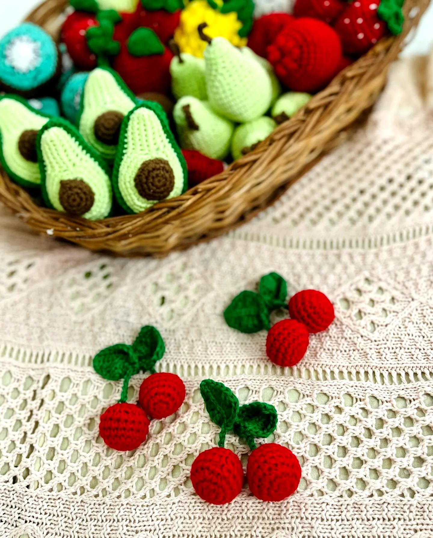 Cute Crochet Food Toy Red Cherries with Green Leaves Easy Design