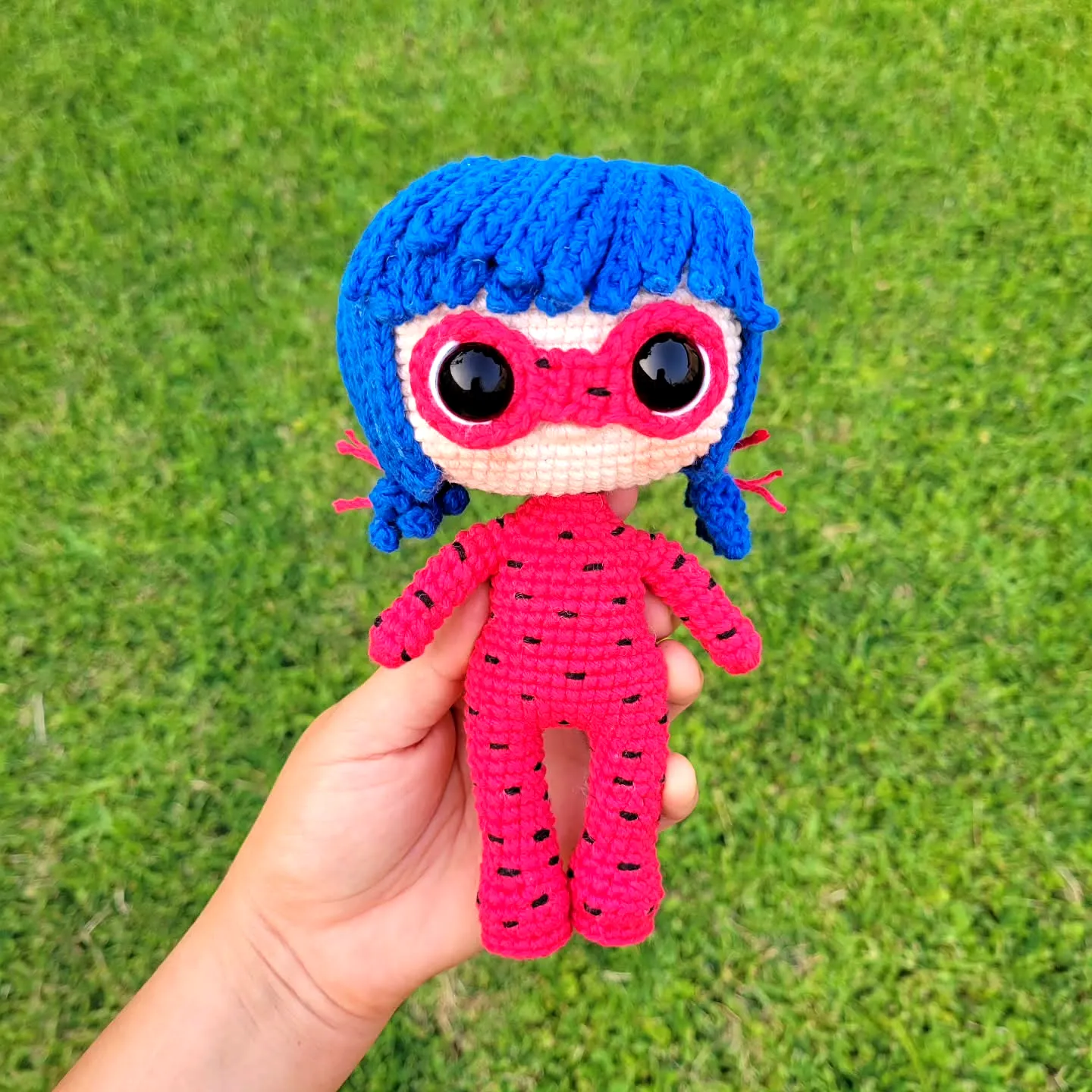 Cute Crochet Ladybug Doll in Vibrant Red and Blue