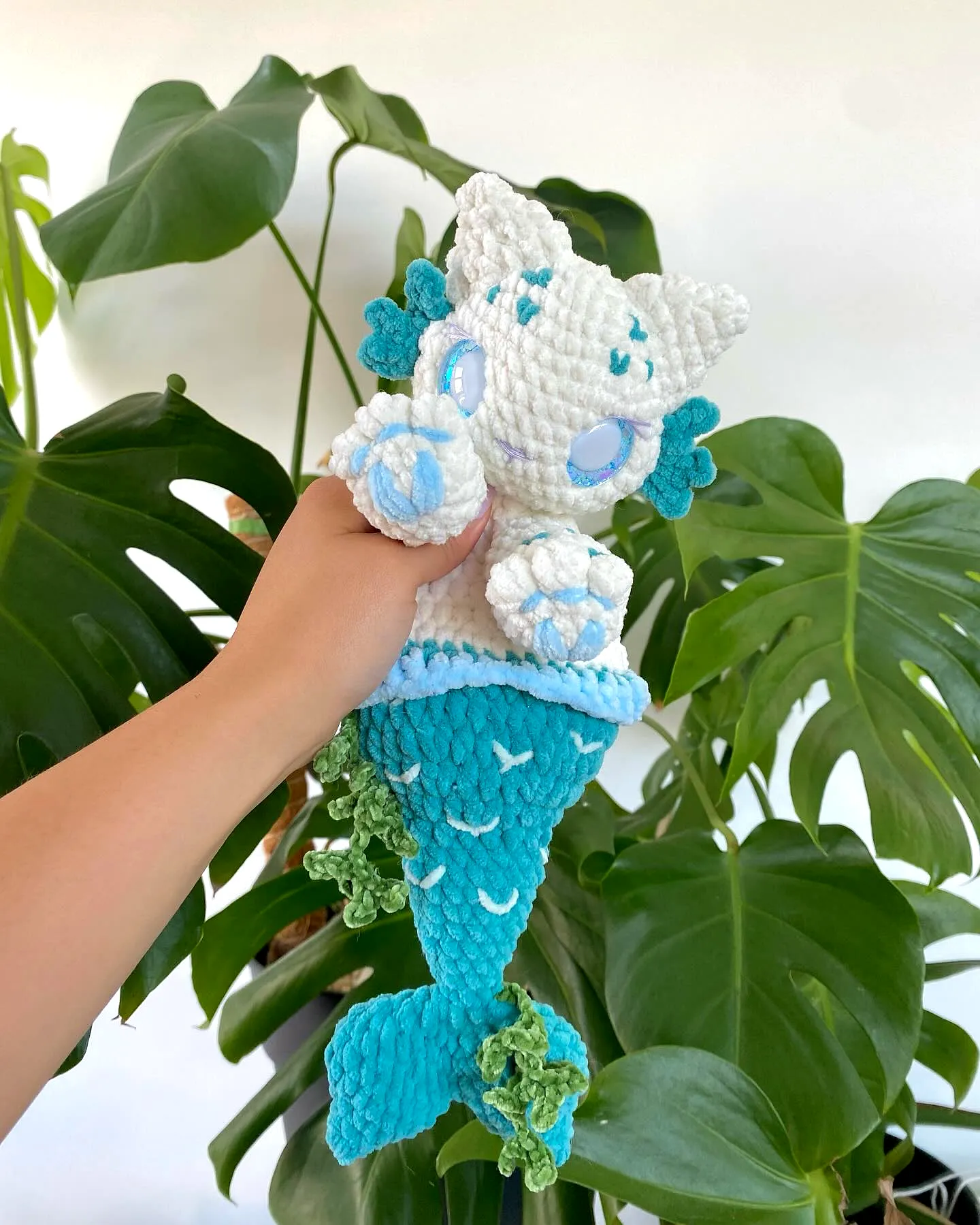 Cute Crochet Mermaid in Vibrant Teal and White Colors