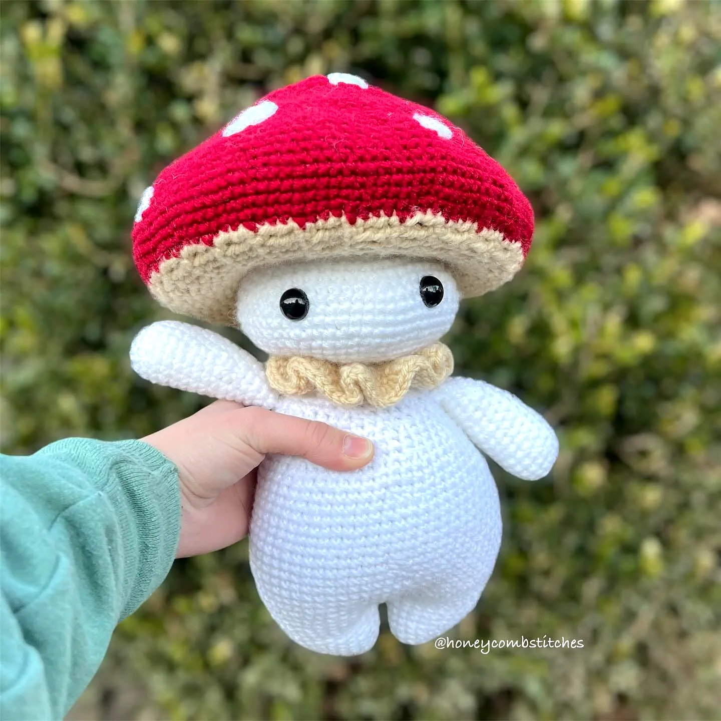 Cute crochet mushroom decor in vibrant red and white for all skill levels