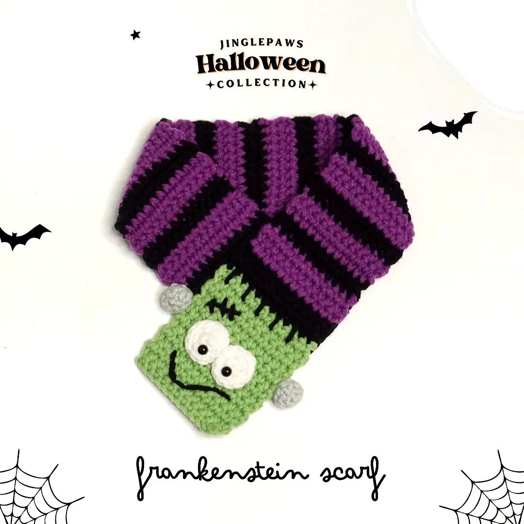 Cute Crochet Pet Scarf in Vibrant Black Purple and Green