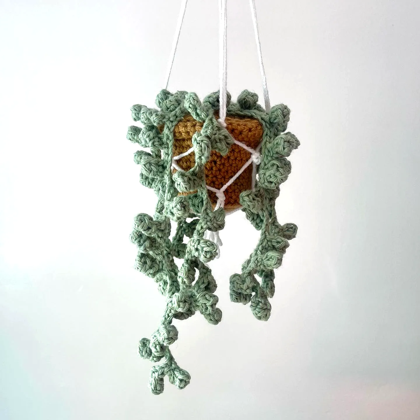Cute Crochet Plant Hanger in Earthy Green and Warm Yellow