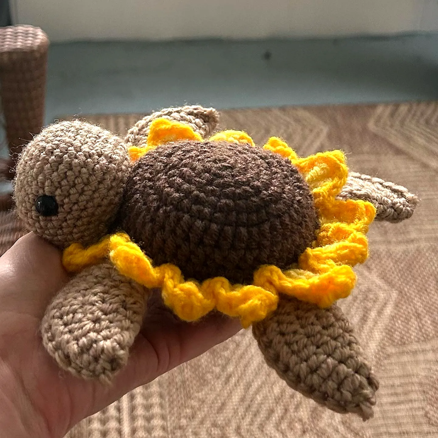 Cute Crochet Stuffed Animal Turtle with Sunflower Motif