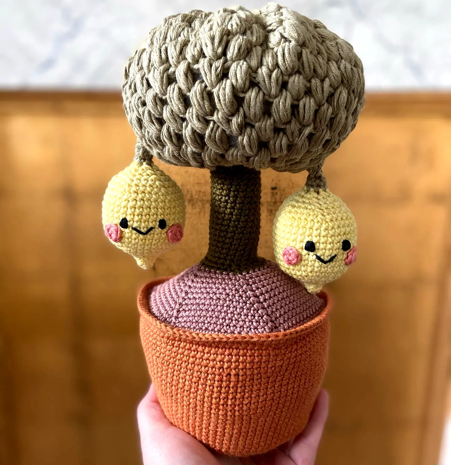 Cute Crochet Tree with Colorful Pot and Cheerful Acorns