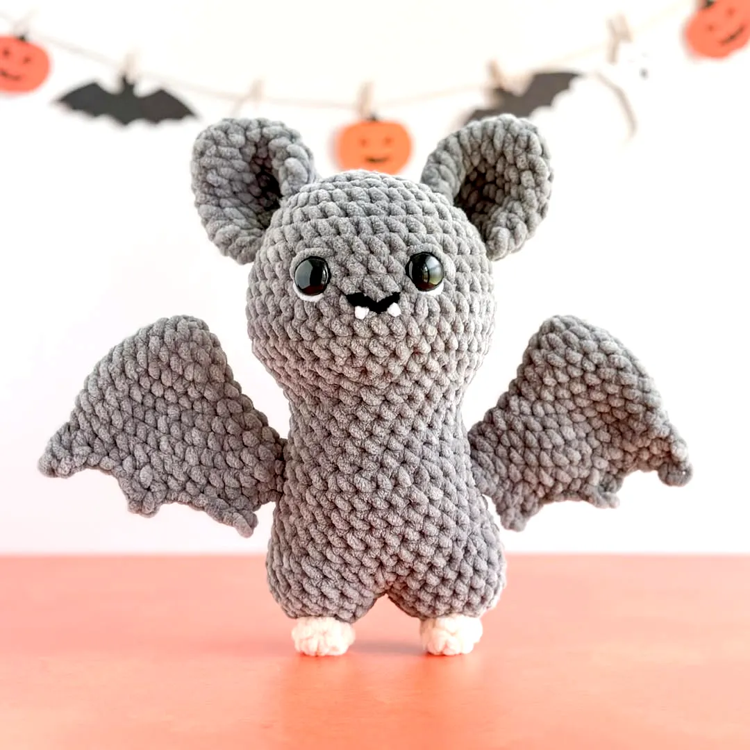 Cute Easy Crochet Bat in Soft Gray Yarn with Adorable Details