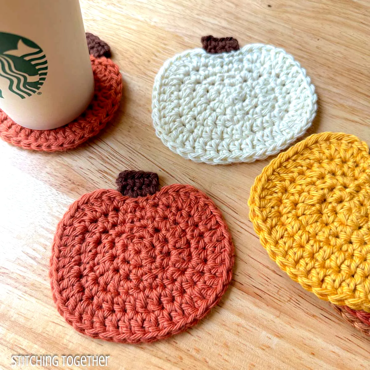 Cute Easy Crochet Pumpkin Coasters in Warm Autumn Colors