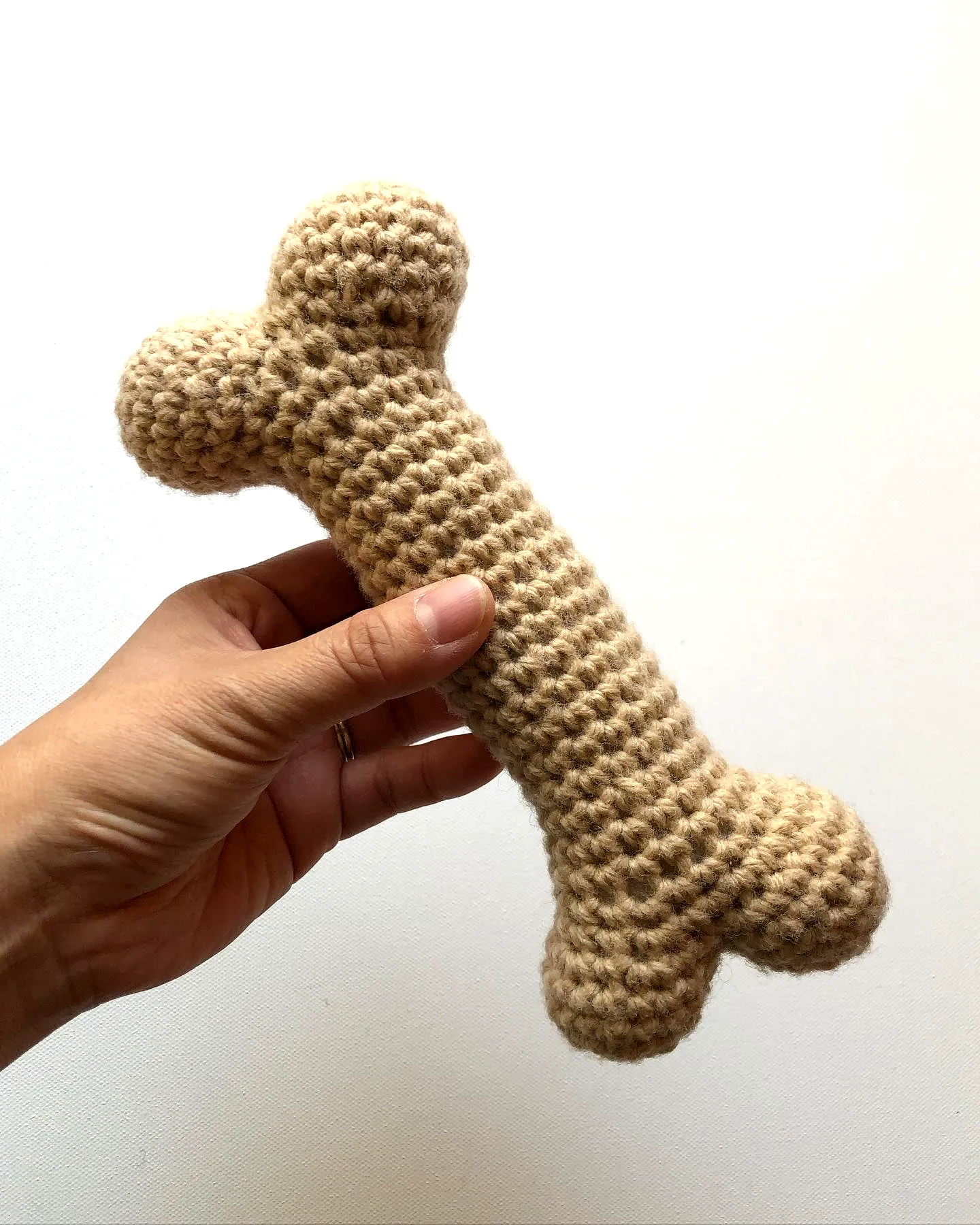 Cute Handmade Crochet Dog Bone Toy in Soft Beige Yarn