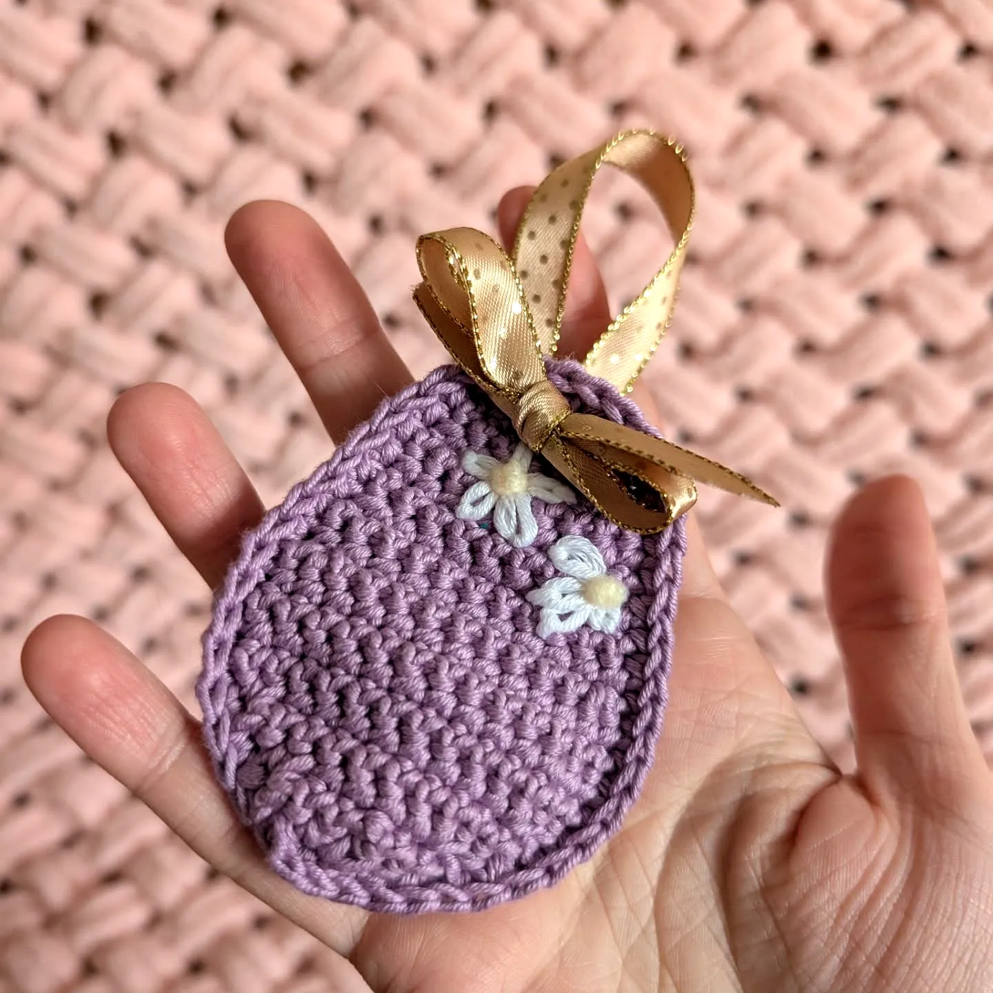 Cute Lavender Crochet Easter Egg with Flower Embellishments