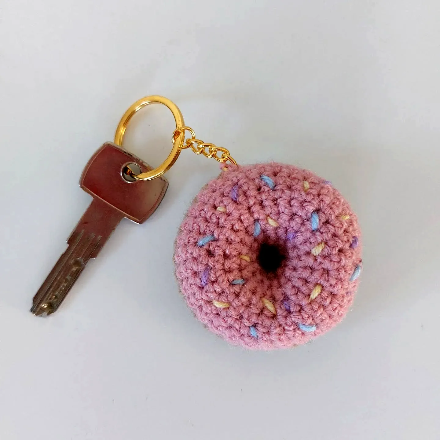 Cute Pink Crochet Keychain with Colorful Sprinkles for Beginners