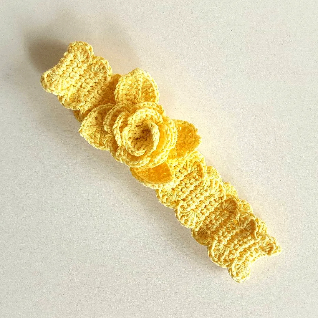 Cute Yellow Crochet Baby Headband with Floral Design