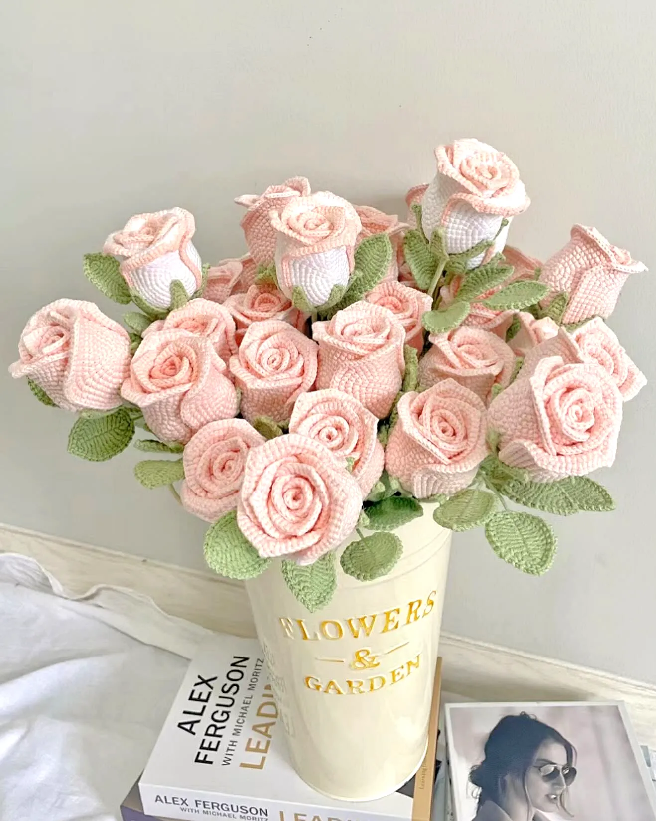 Delicate Crochet Rose Bouquet in Pastel Pink and Green