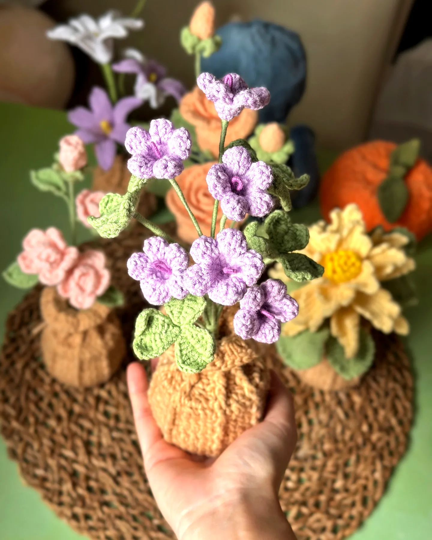 Delicate Purple Crochet Flower Bouquet for Stylish Decor