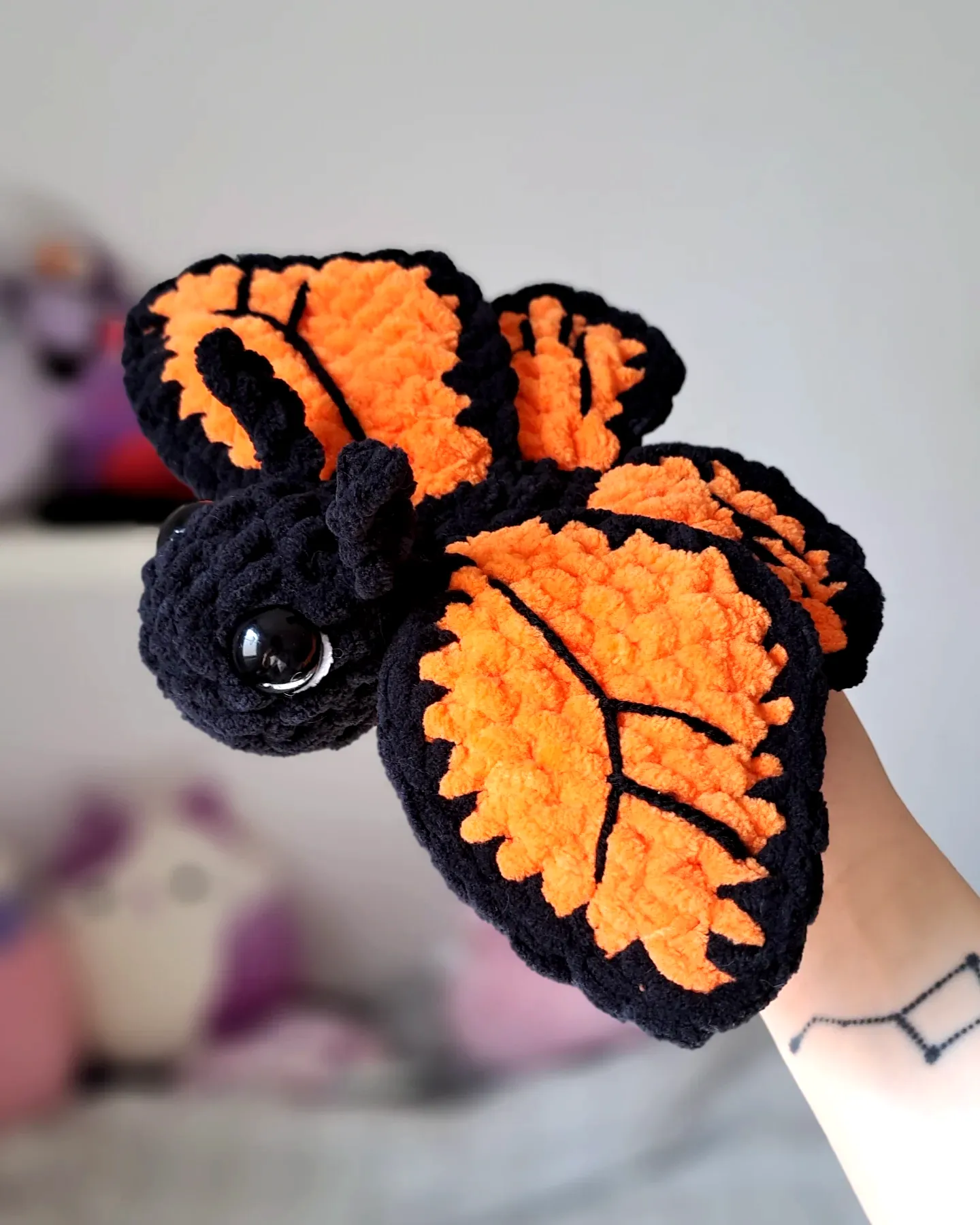 Delightful Crochet Butterfly in Vibrant Orange and Black