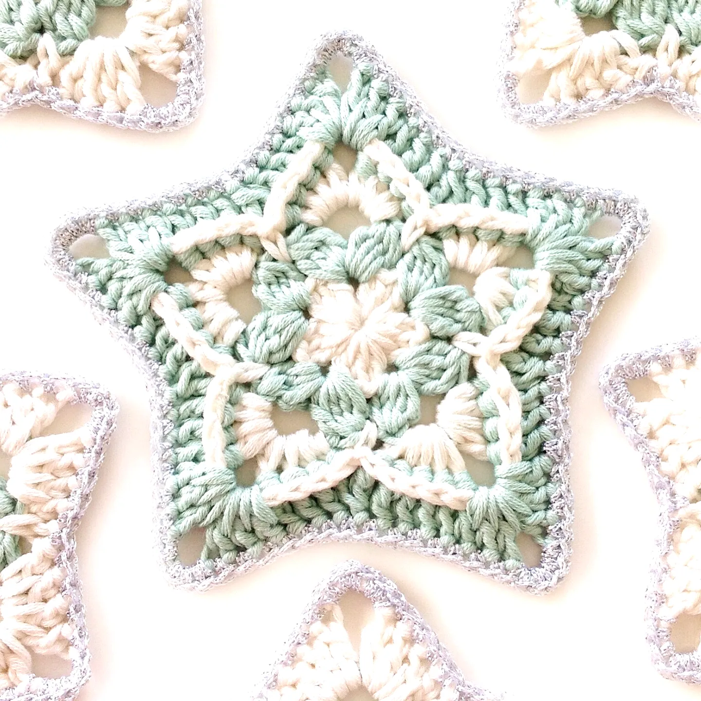 Delightful Crochet Christmas Star in Mint Green and Cream
