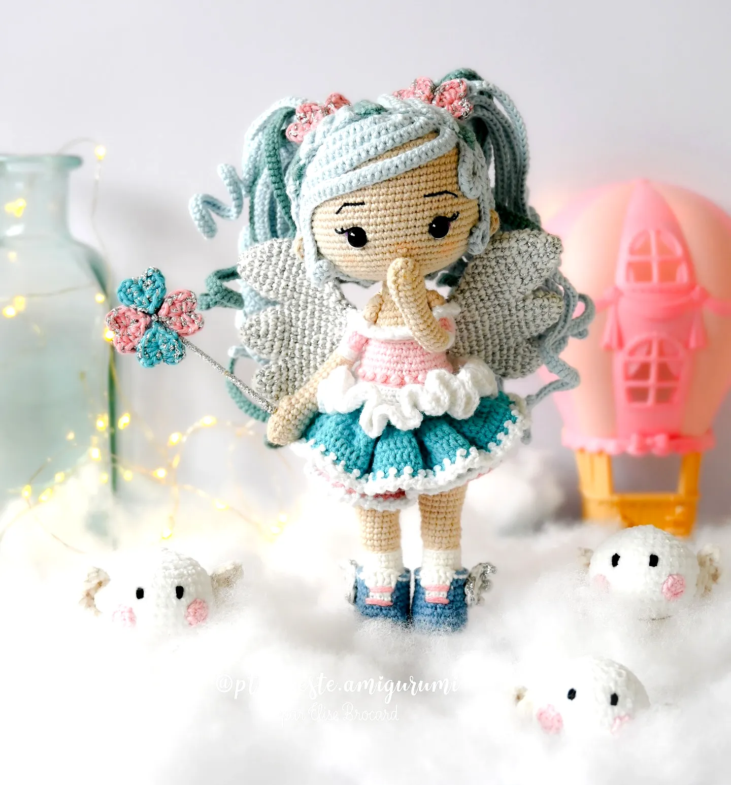 Delightful Crochet Doll in Pastel Colors with Wings and Flower
