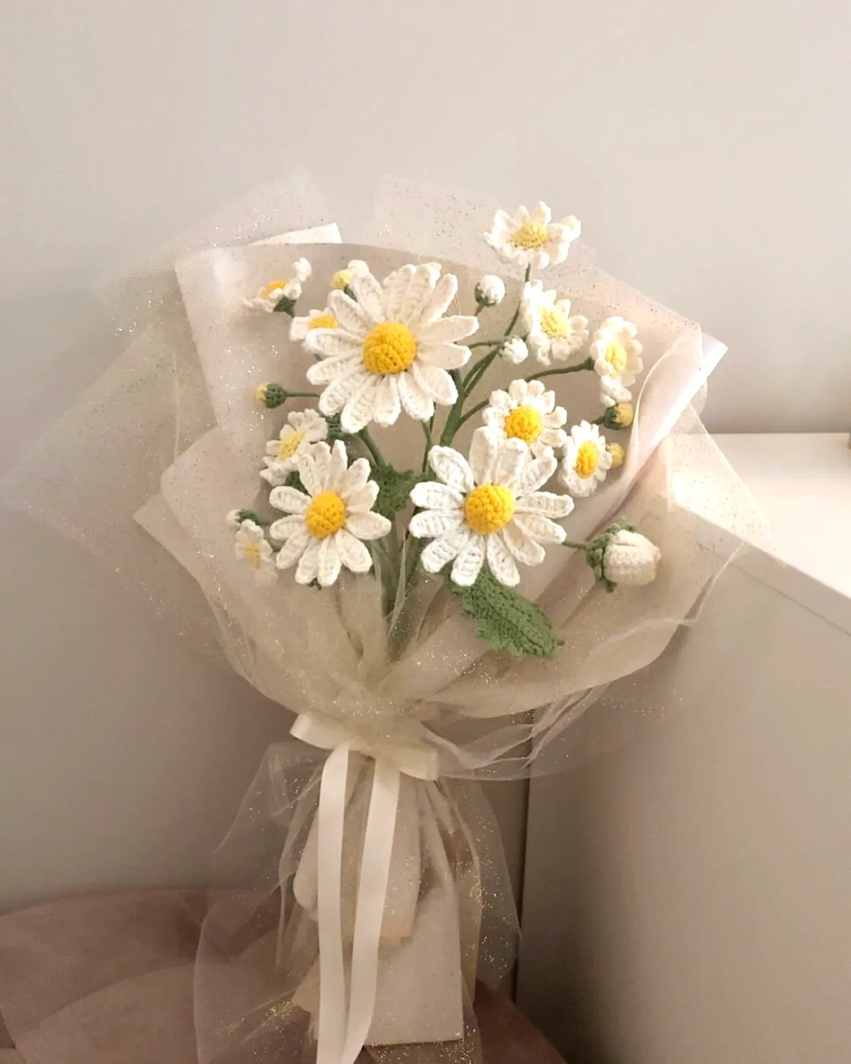 Delightful Crochet Flower Bouquet of Textured Daisies and Buds