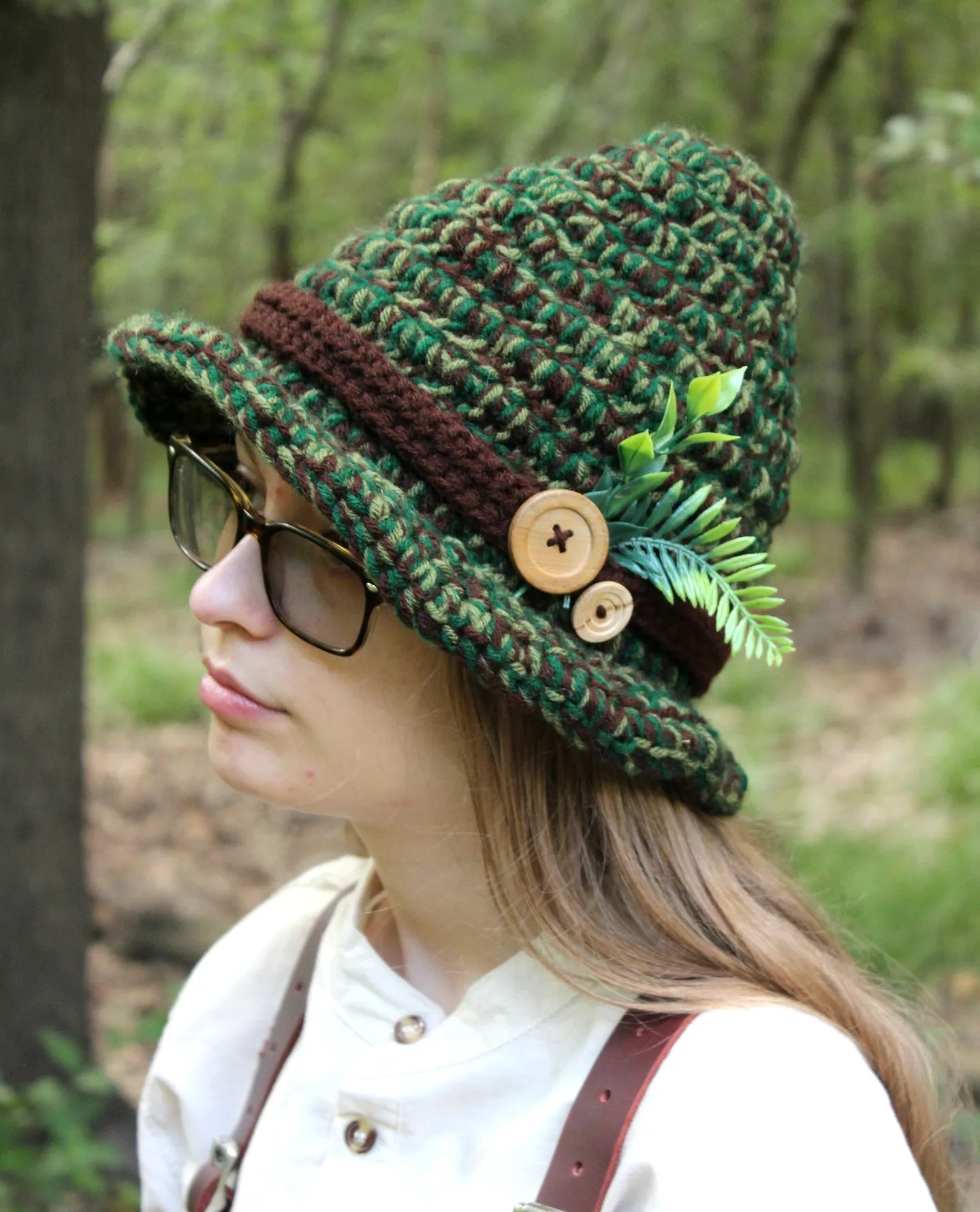 Delightful Crochet Gnome Hat in Green and Brown Yarn
