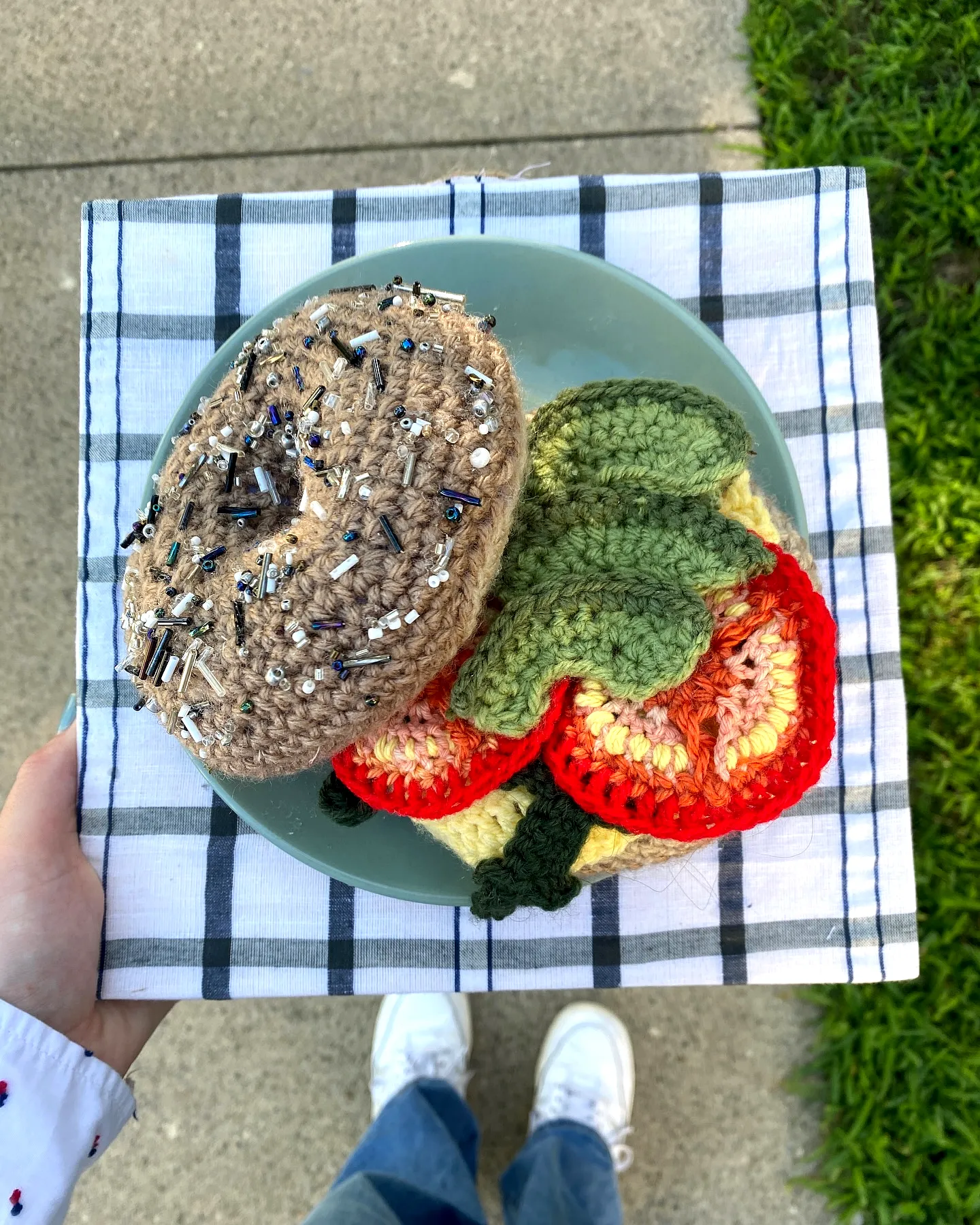 Delightful Crochet Sandwich with Colorful Yarn Vegetables