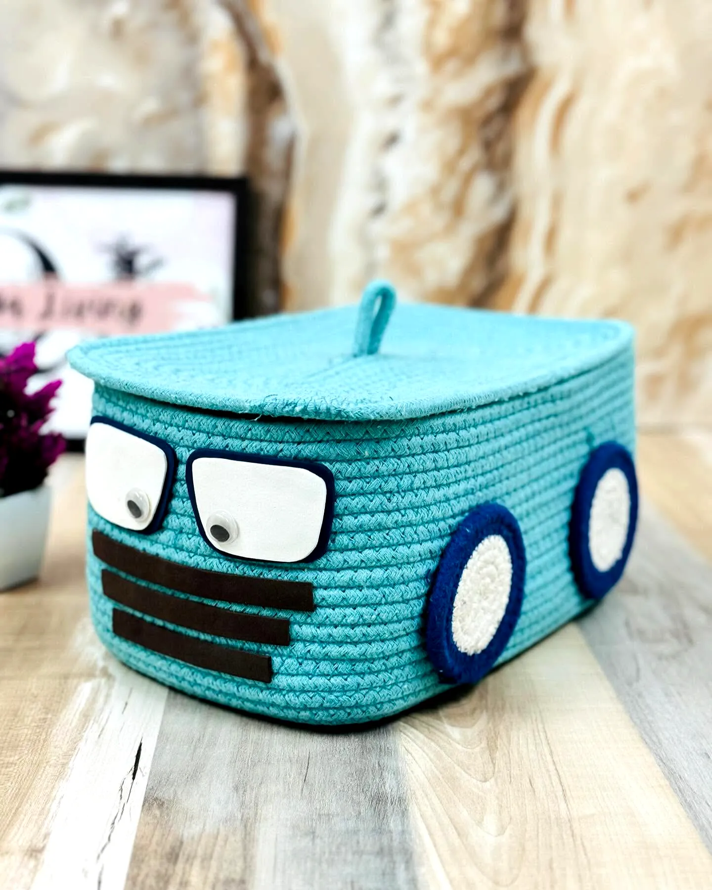 Delightful Crochet Storage Bin in Playful Car Design