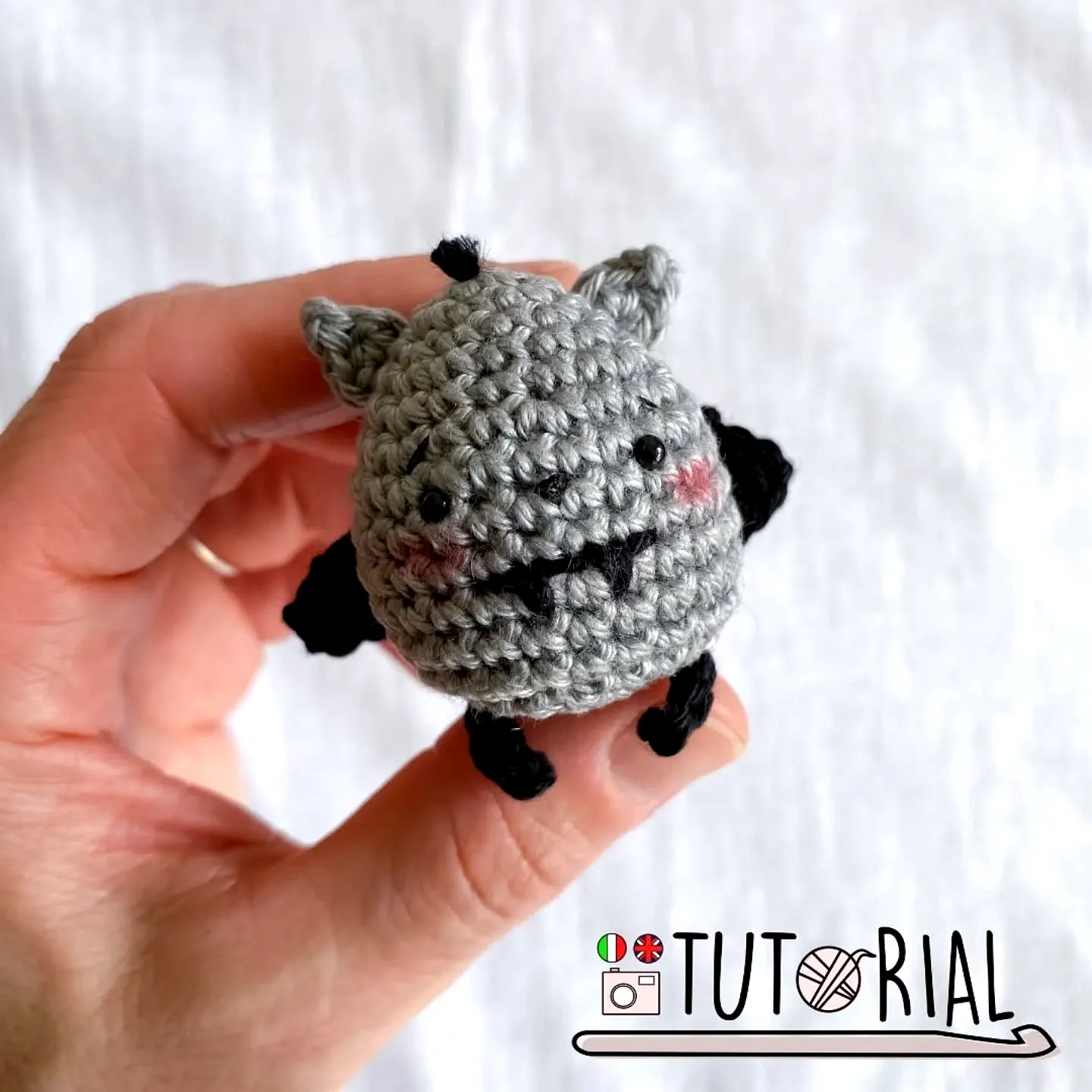 Easy Adorable Crochet Bat in Gray and Black Amigurumi Style
