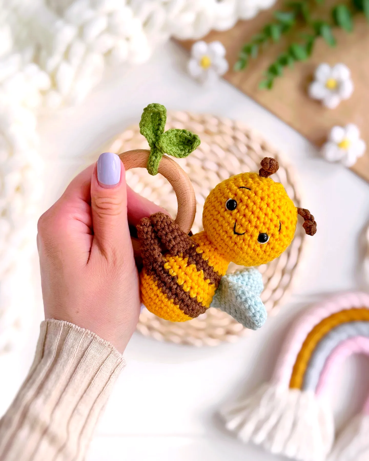 Easy and Colorful Crochet Rattle Bee Toy for Beginners