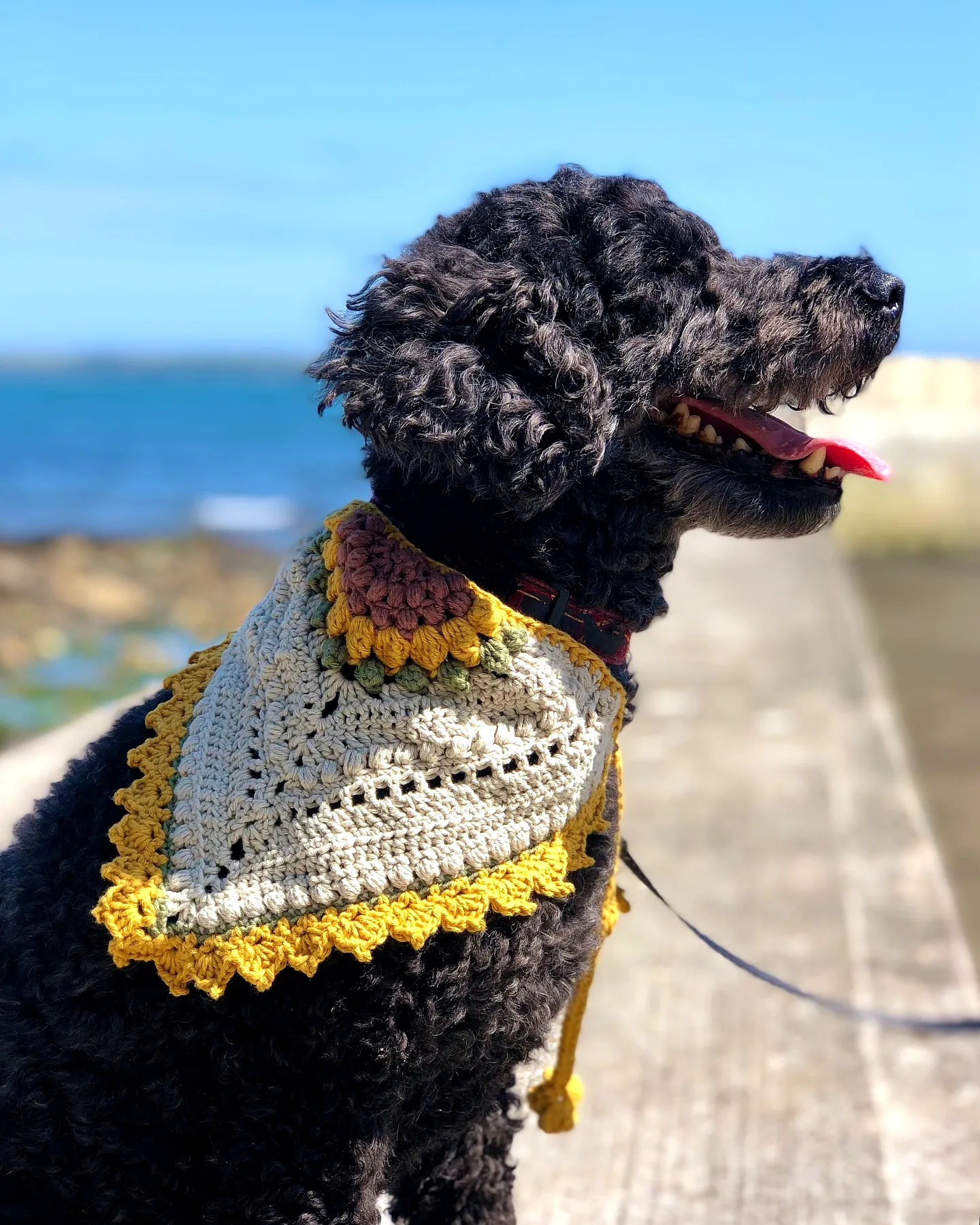Easy and Stylish Crochet Pet Bandana in Vibrant Yellow and Beige