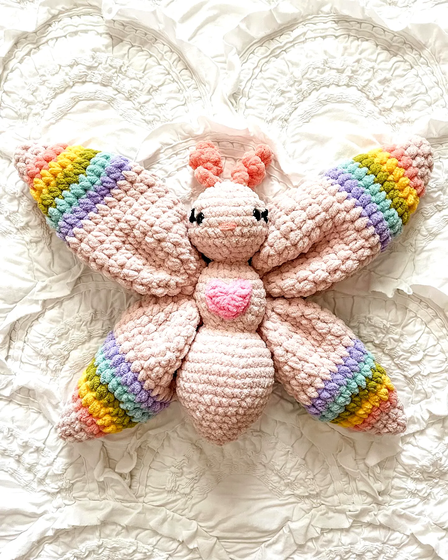 Easy Colorful Crochet Butterfly with Pastel Rainbow Wings