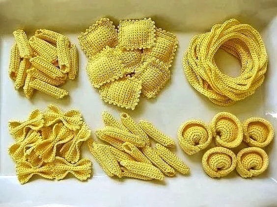 Easy Colorful Crochet Pasta Set in Vibrant Yellow Shades