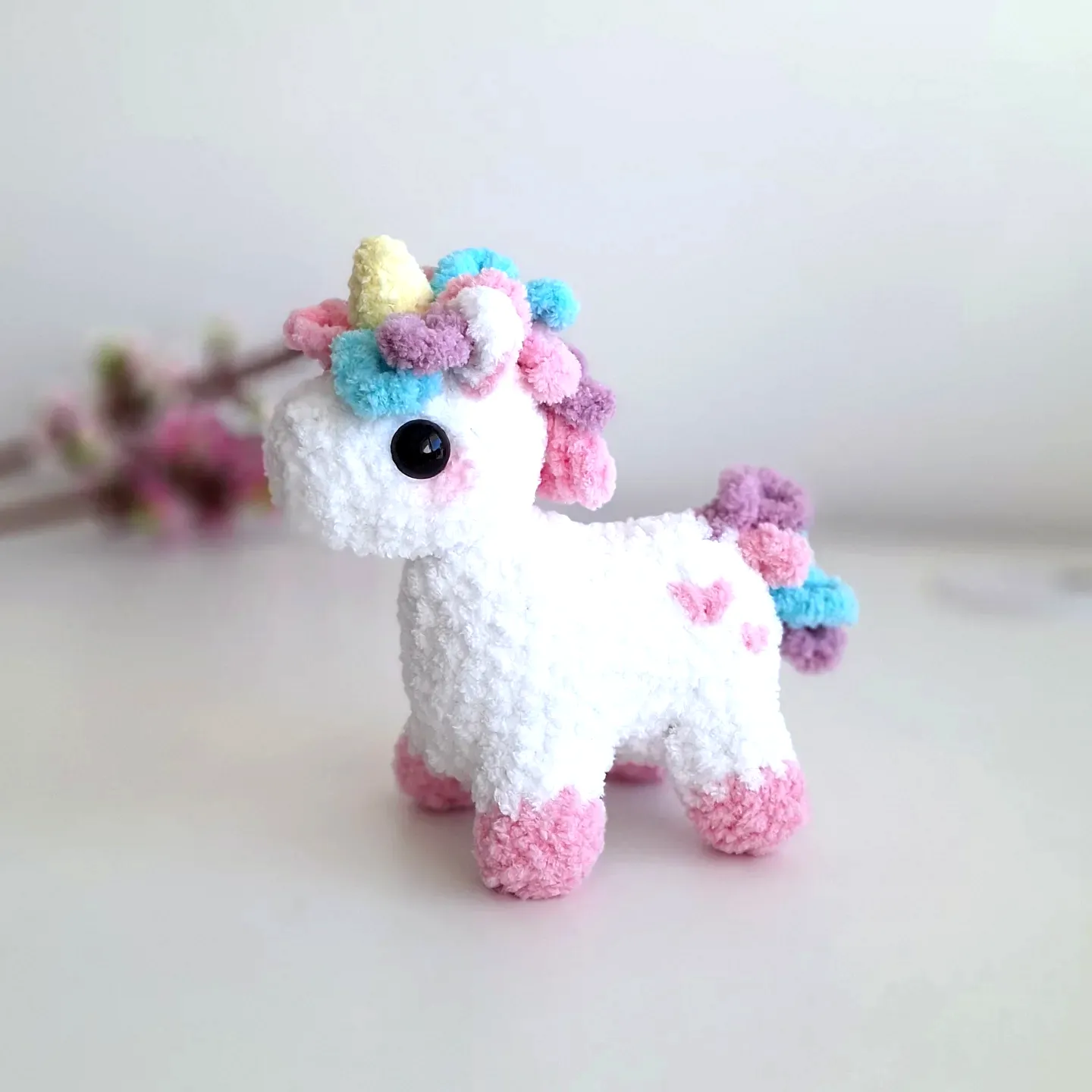 Easy Colorful Crochet Unicorn Plush Toy with Pom-Pom Mane