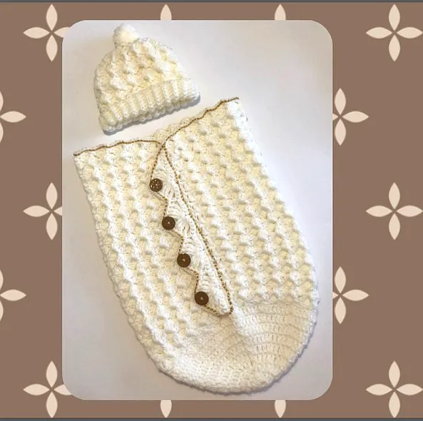 Easy Crochet Baby Cocoon in Cream with Textured Shell Stitch