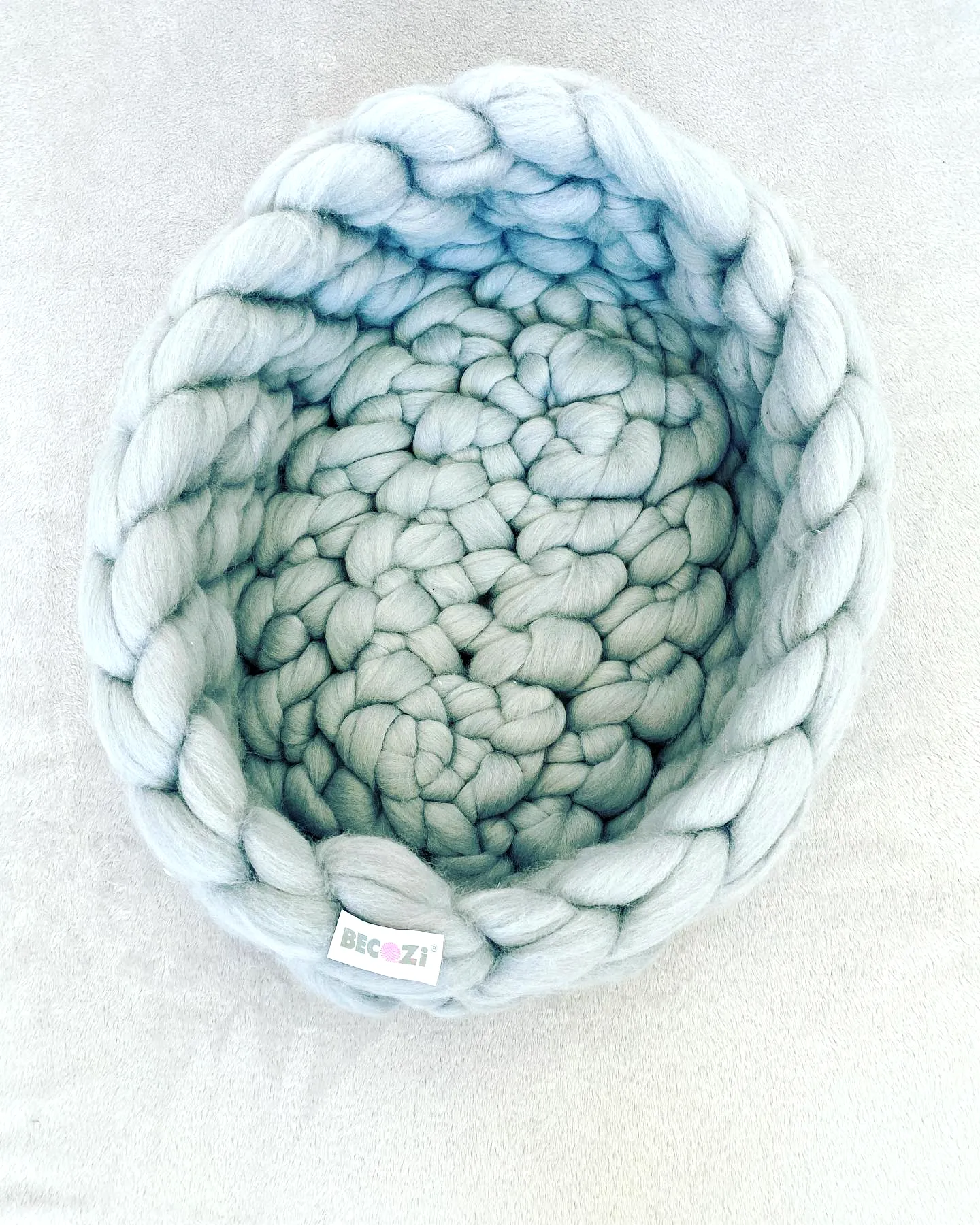Easy Crochet Baby Nest in Cozy Light Gray with Braided Texture