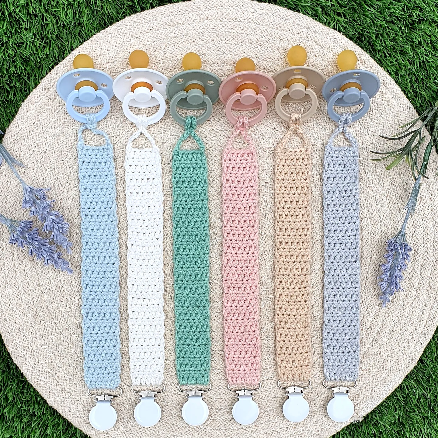 Easy Crochet Baby Pacifier Holder in Pastel Colors